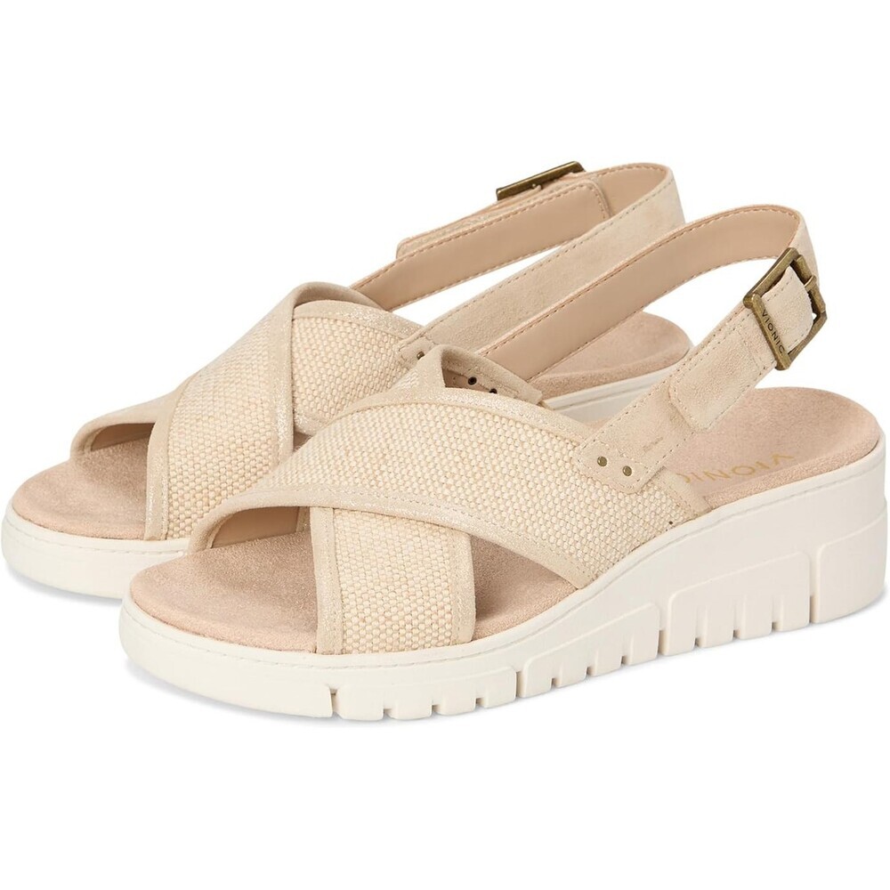 Vionic Uptown Sonoma Sandals Women 11 Beige Canvas Wedge Heel Slingback ZOGG2097